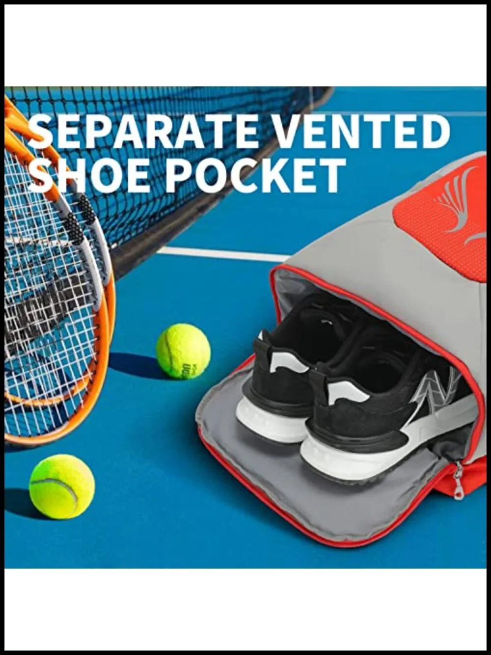 40L Tennis Backpack with Shoe Storage, Waterproof, Holds 2 Rackets